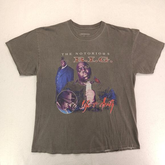 Biggie Notorious BIG Rap Short Sleeve Crew Neck Shirt Mens Size Large L Gray - Picture 2 of 10
